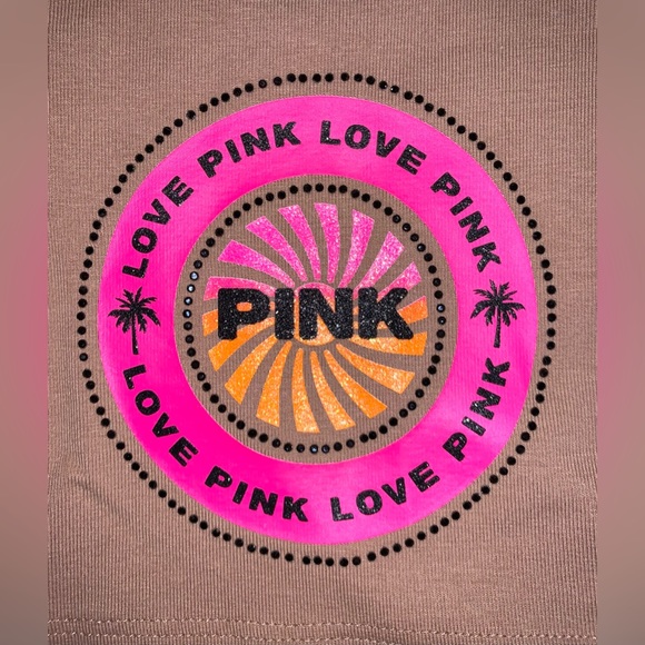 VS Pink Mocha Latte NEW RELEASE Tropical Campus Tee & Cotton Biker Shorts SET - Picture 9 of 14